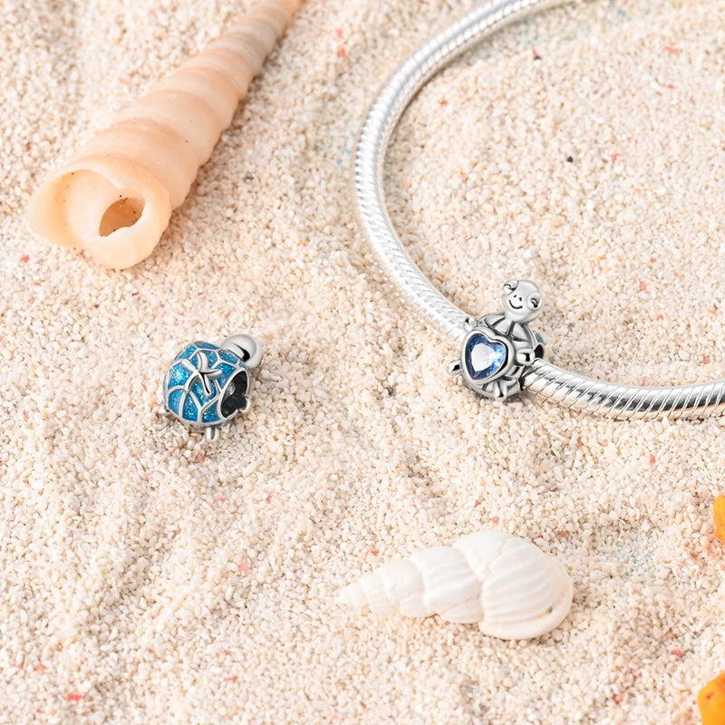 Ocean Blue Collection - Large Hole Charm Beads, European Style, Sea, Octopus, Turtle, Mermaid, Fits Original Pandora Bracelets, 925 Sterling Silver