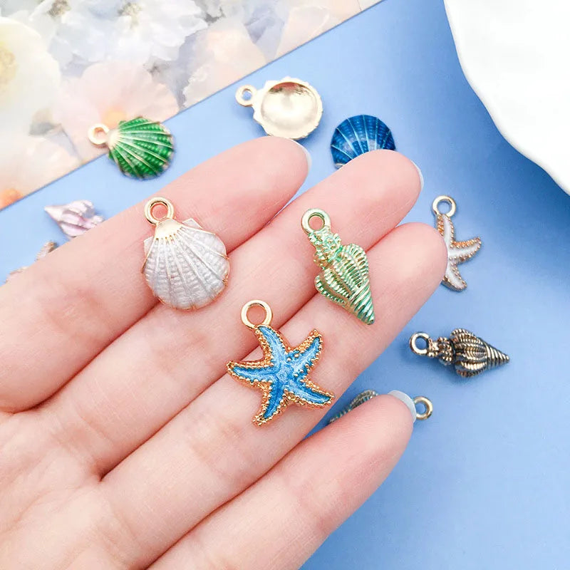 Underwater Enamel Charm Collection, Starfish & Shells, 10pcs