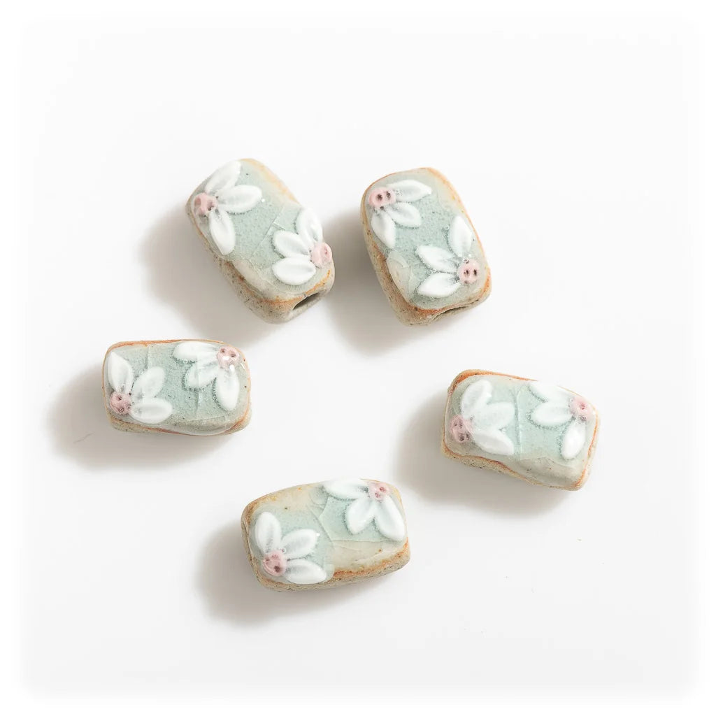 Handmade Vintage Flower Ceramic Beads, 17mm, 5pcs