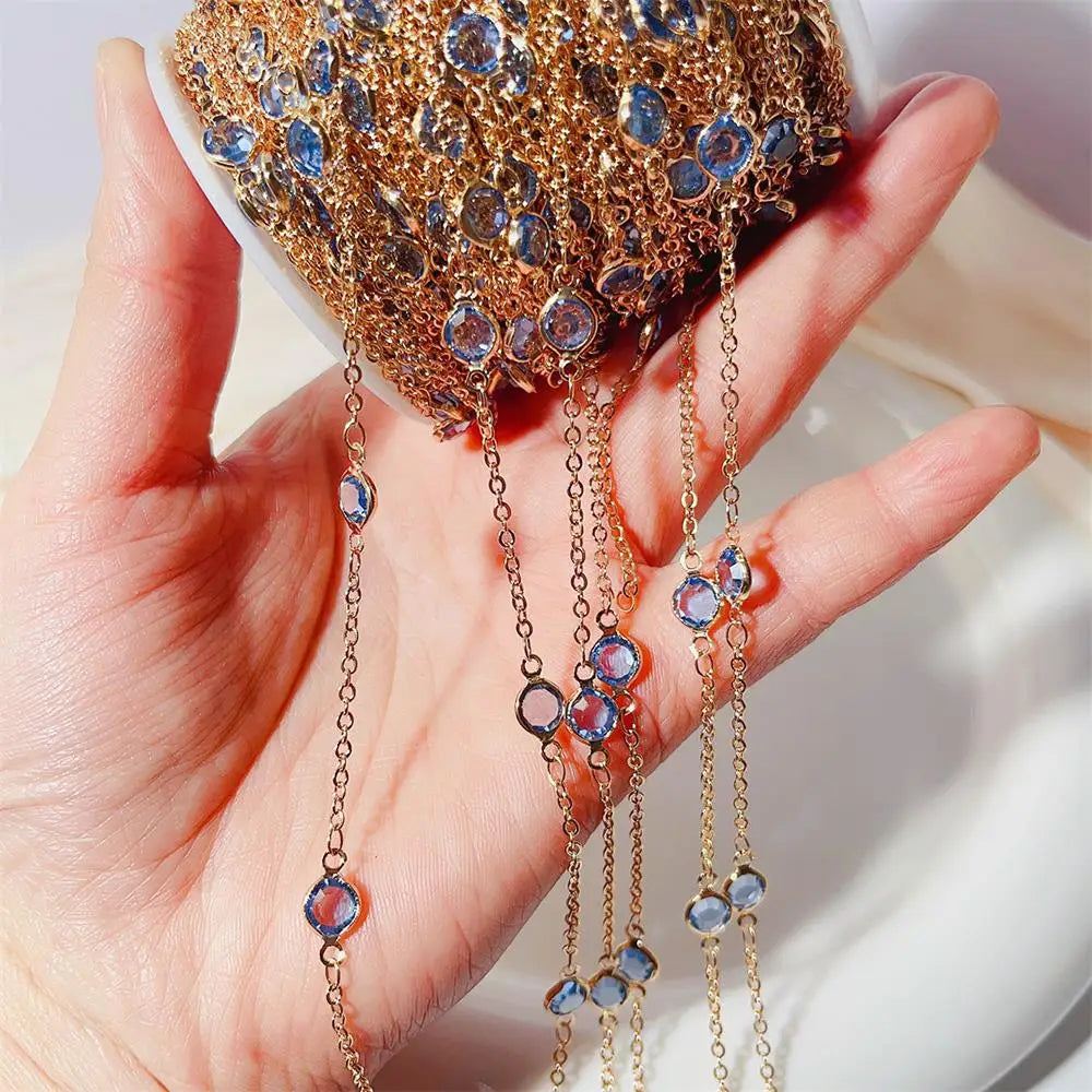 Crystal Bead Chains, 6mm Rhinestones, Glass, & Copper, by the meter