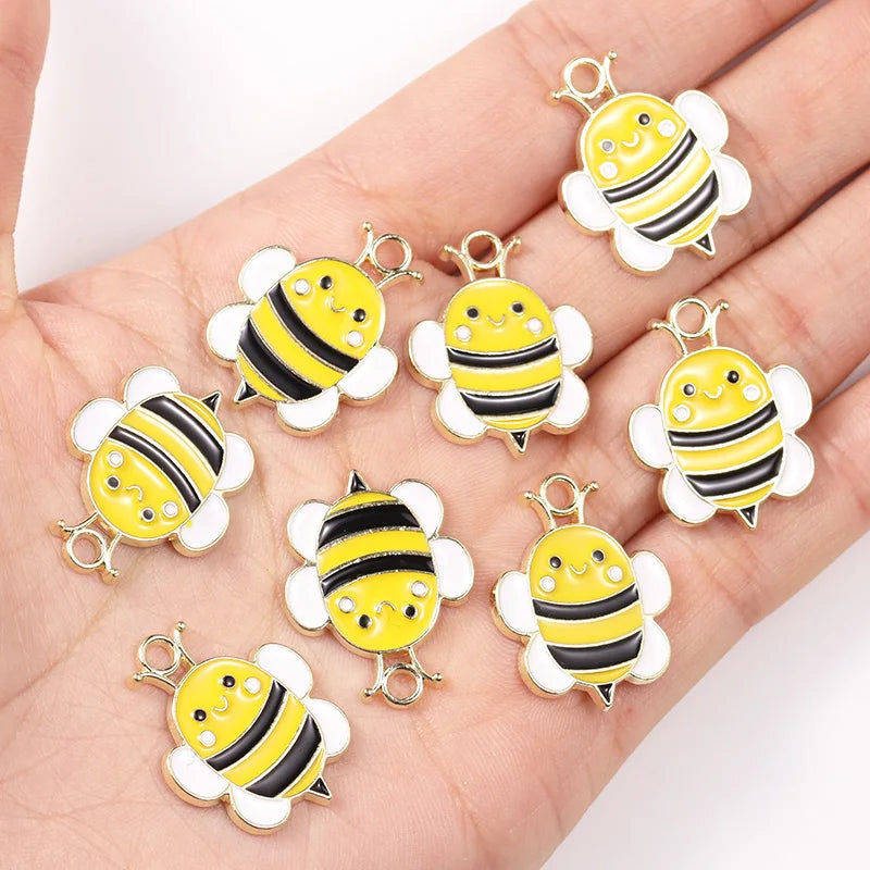 Enamel Bee Pendant Charms, 10Pcs 22*17mm