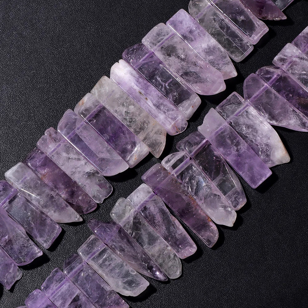 Transparent Natural Purple Amethyst Beads, Flat, Top Drilled 25mm