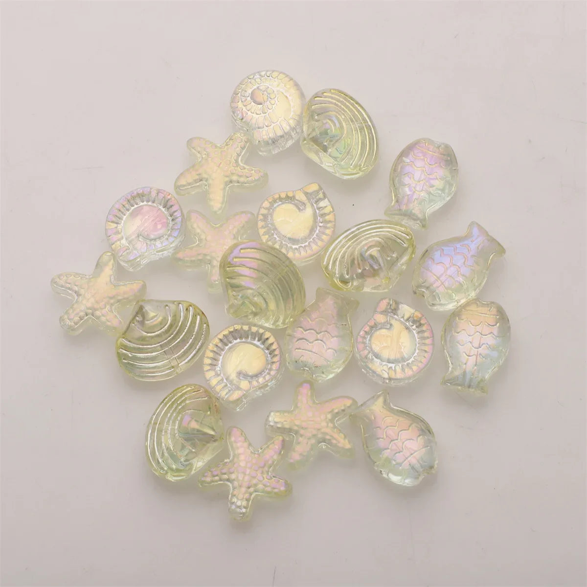 Crystal Ocean Collection, 20Pcs Mixed Glass Beads,  Starfish /Snail /Shell /Small Fish