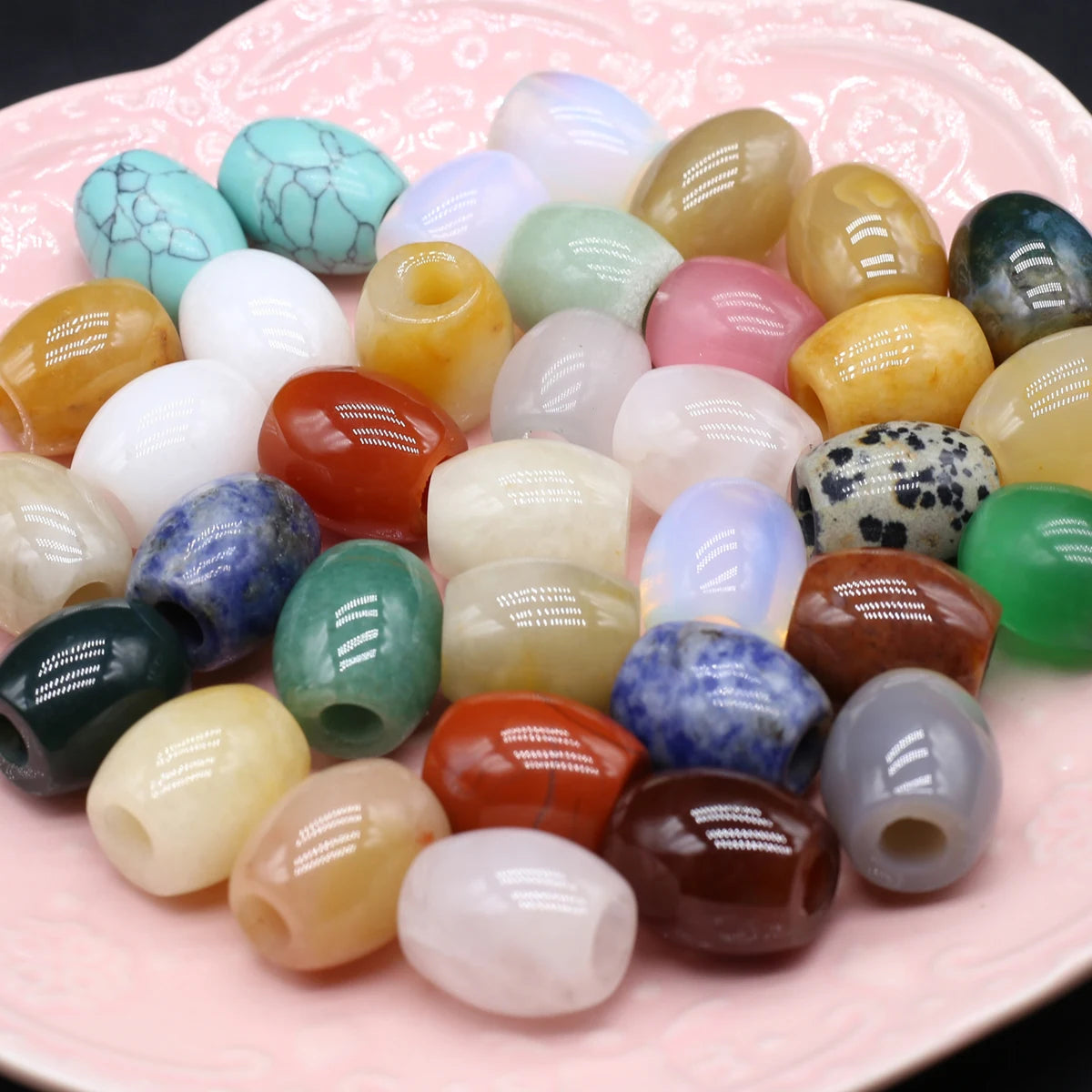 Big Hole Gemstone Barrel Beads,  Agate Beads 16mm each, 5mm bead holes