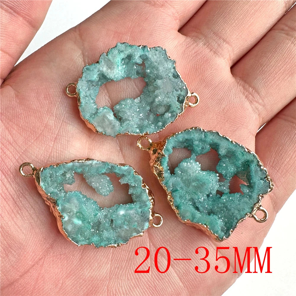 Sparkling Blue Druzy Quartz Pendants, Raw Stone Crystal Agates, Connectors and Charms, 1pc