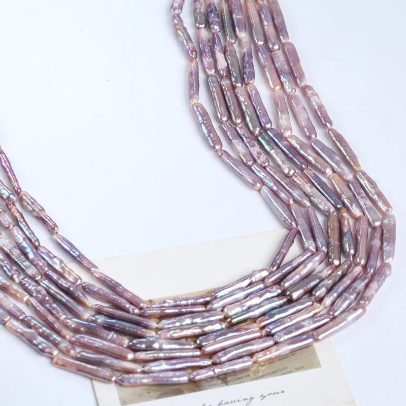 Long Stick Biwa Pink Purple Freshwater Pearl Strand, 5-6mm 25-26mm