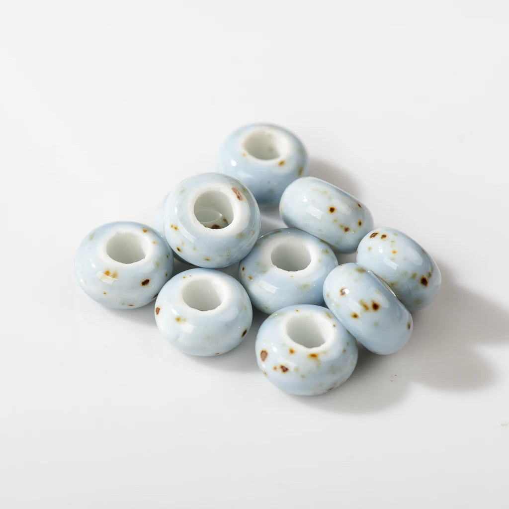 Round Retro Big Hole Ceramic Porcelain Beads, 15mm 10pcs