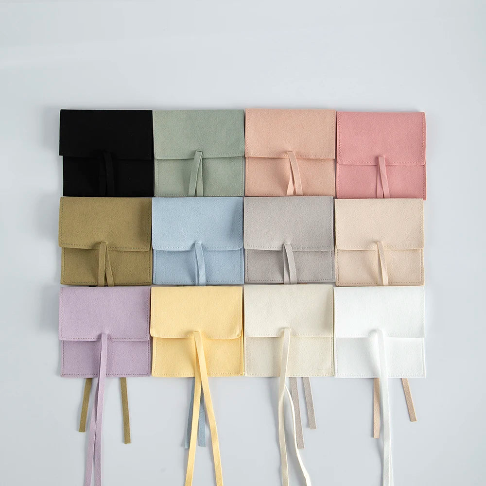 Small Chic Microfiber Pouches with Bows, Drawstring Bags for Jewelry