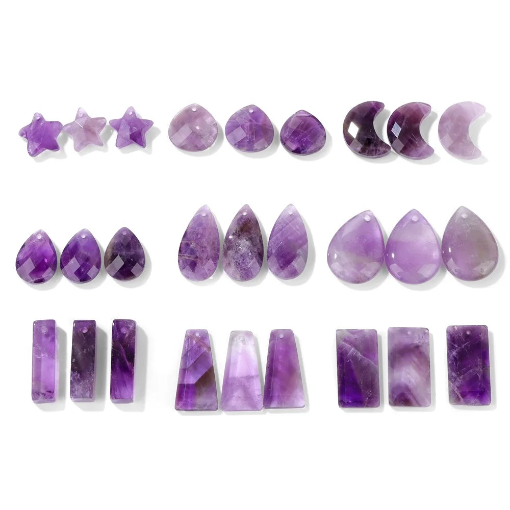 Amethyst Pendant Beads, Natural Healing Gemstones, 9 sizes & Shapes, 2pcs