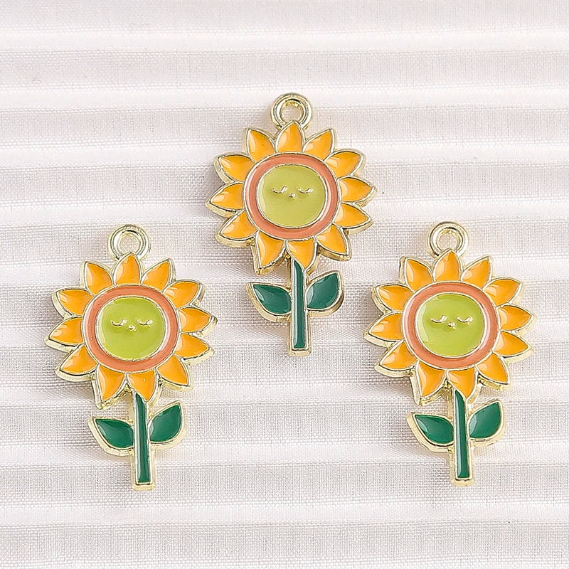 Happy Cactus and Flowers Colorful Enamel Charms, 10pcs