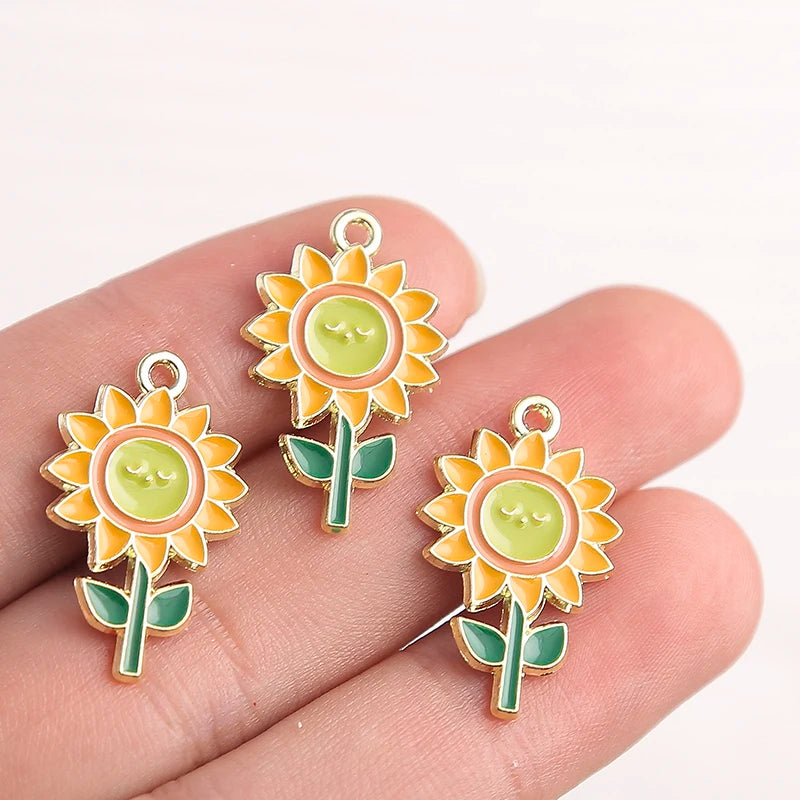 Happy Cactus and Flowers Colorful Enamel Charms, 10pcs