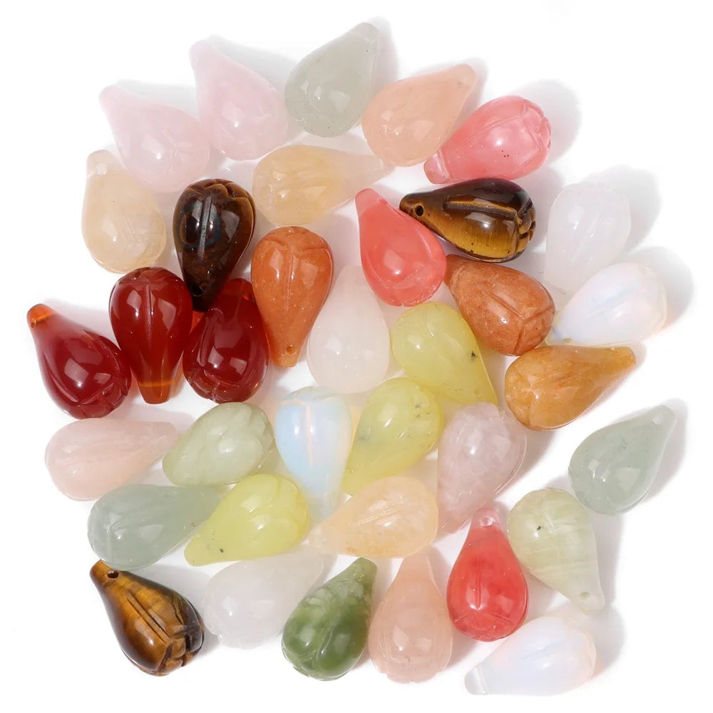 Flower Bud Gemstone Pendant Beads, Top Drilled, 3pcs 10X18mm