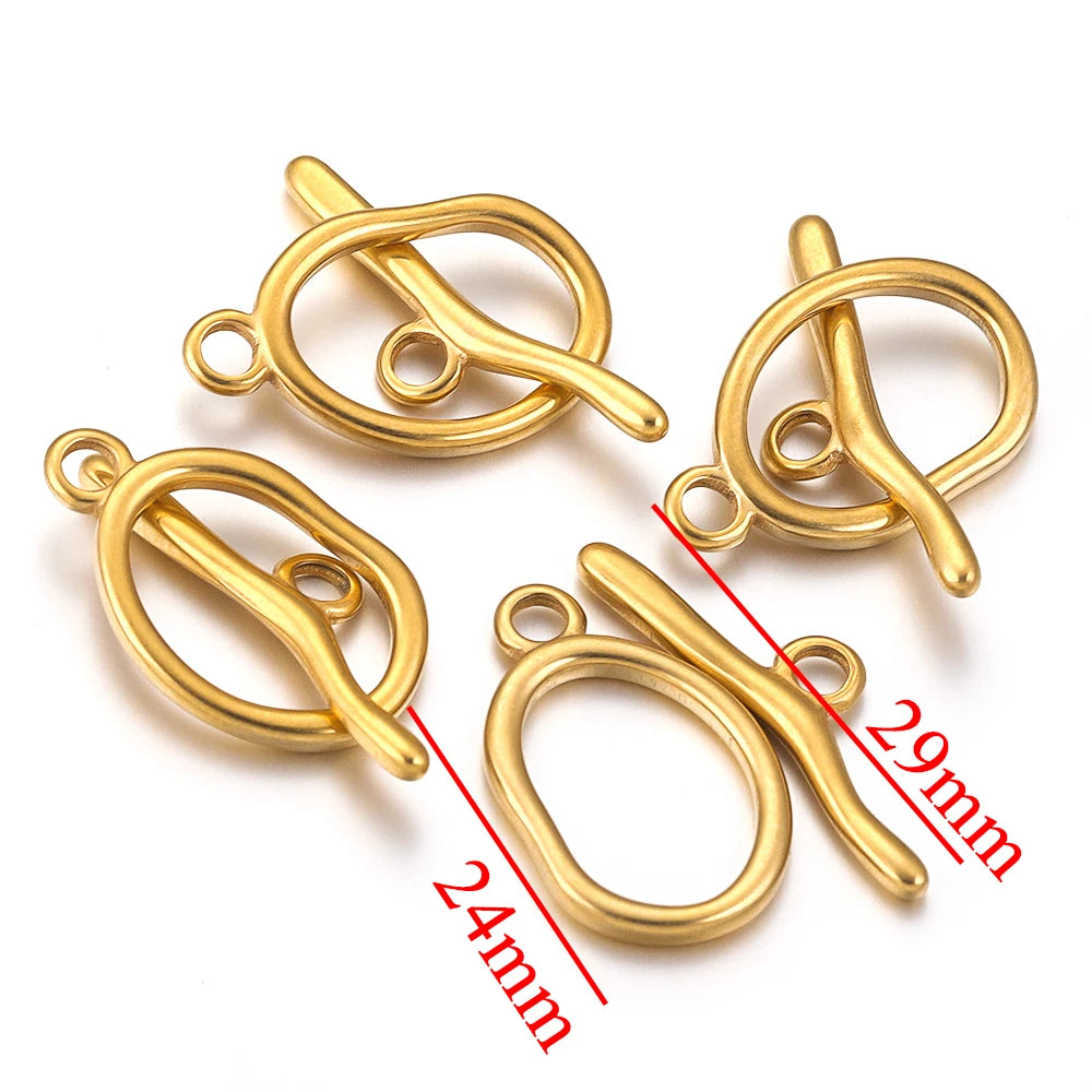 Stainless Steel Curved Gold Plated OT Clasps, Toggle and Buckle Connectors, 24mm, 4sets