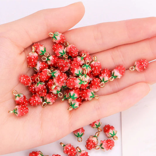 Enamel Strawberry & Friends Resin Charms 10Pcs