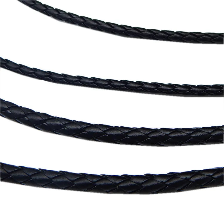 5m Black Round Braided Genuine Real Leather Cord