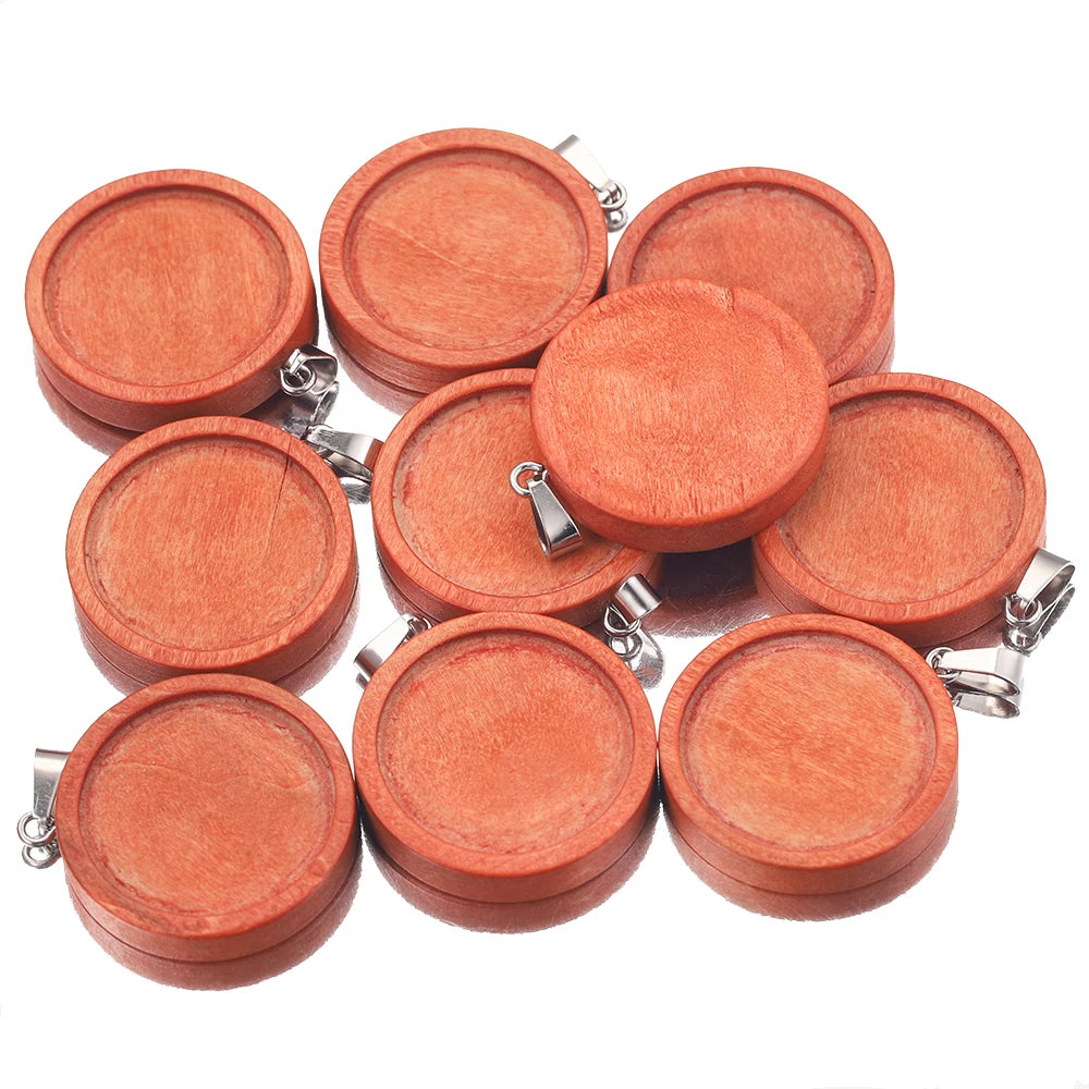 Wood Necklace Pendants, Cabochon Base Blanks, Fits 25mm, 10pcs