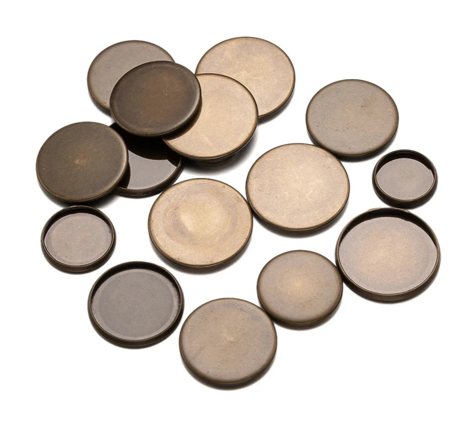 Antique Bronze Flat Round Trays, Bezel Cups, Cabochon Setting Blanks, 20pcs