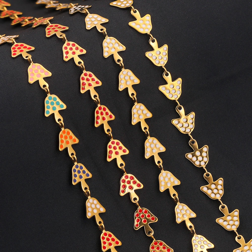 Cute Mushroom Enamel Chain, 8mm, 1 Meter, Stainless Steel Gold Plated