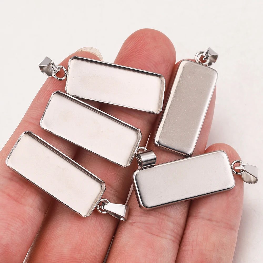 Rectangle Stainless Steel Cabochon Base Charms, Blank Pendant Setting Trays With Bails , 10pcs 10*25mm