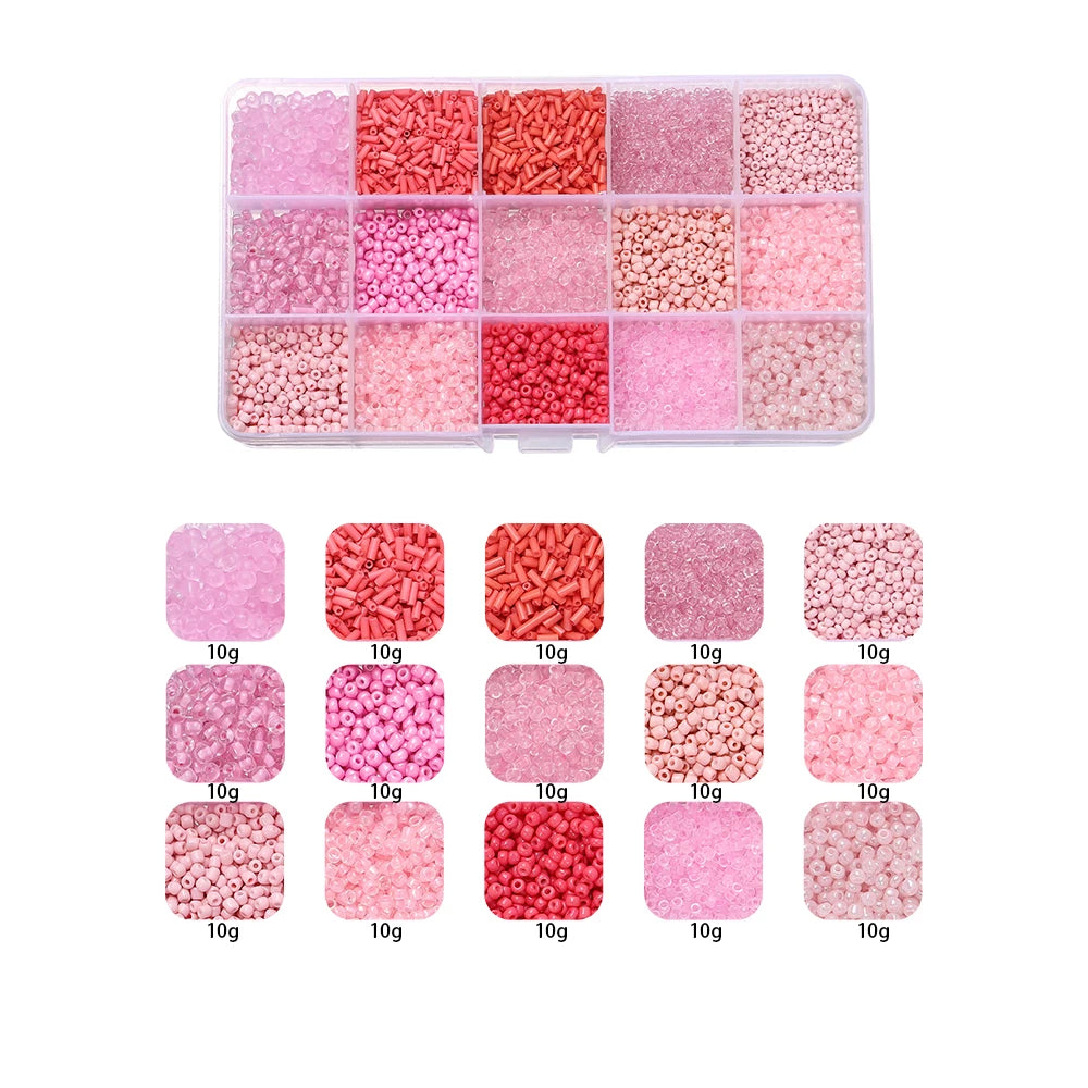 Sweet Glass Seed Bead Box Collections, 15 Grid Glass Seed Bead Sets, Spacer Beads , 2-7mm mix