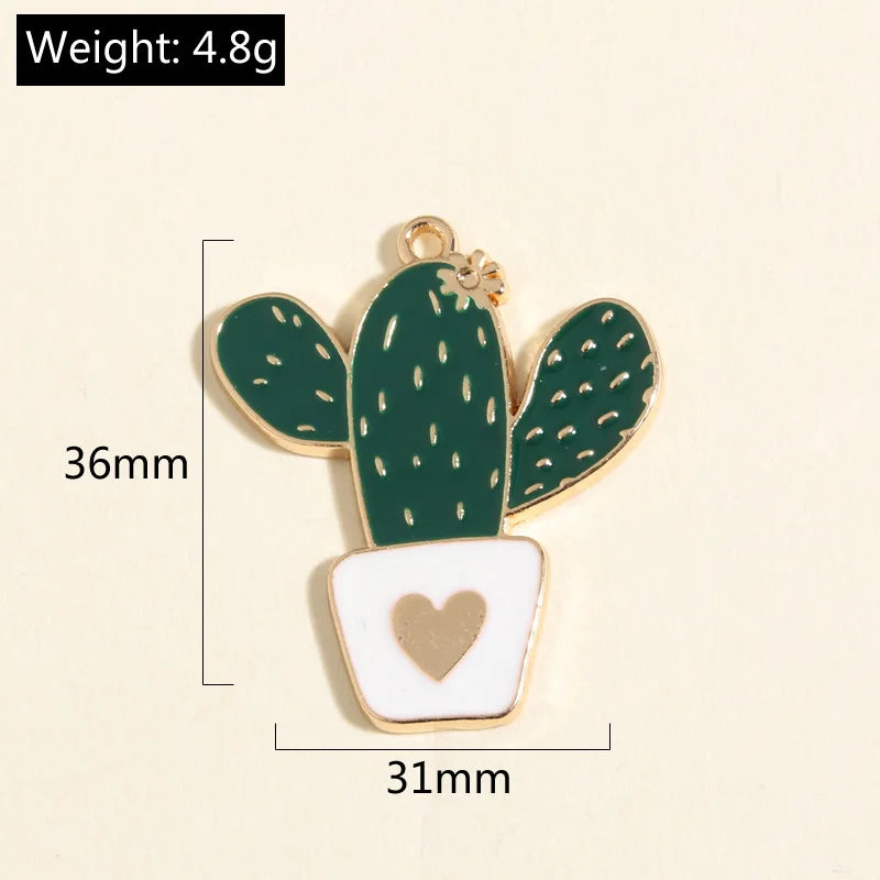 Enamel Heart Cactus Charms, 36x31mm, 5pcs