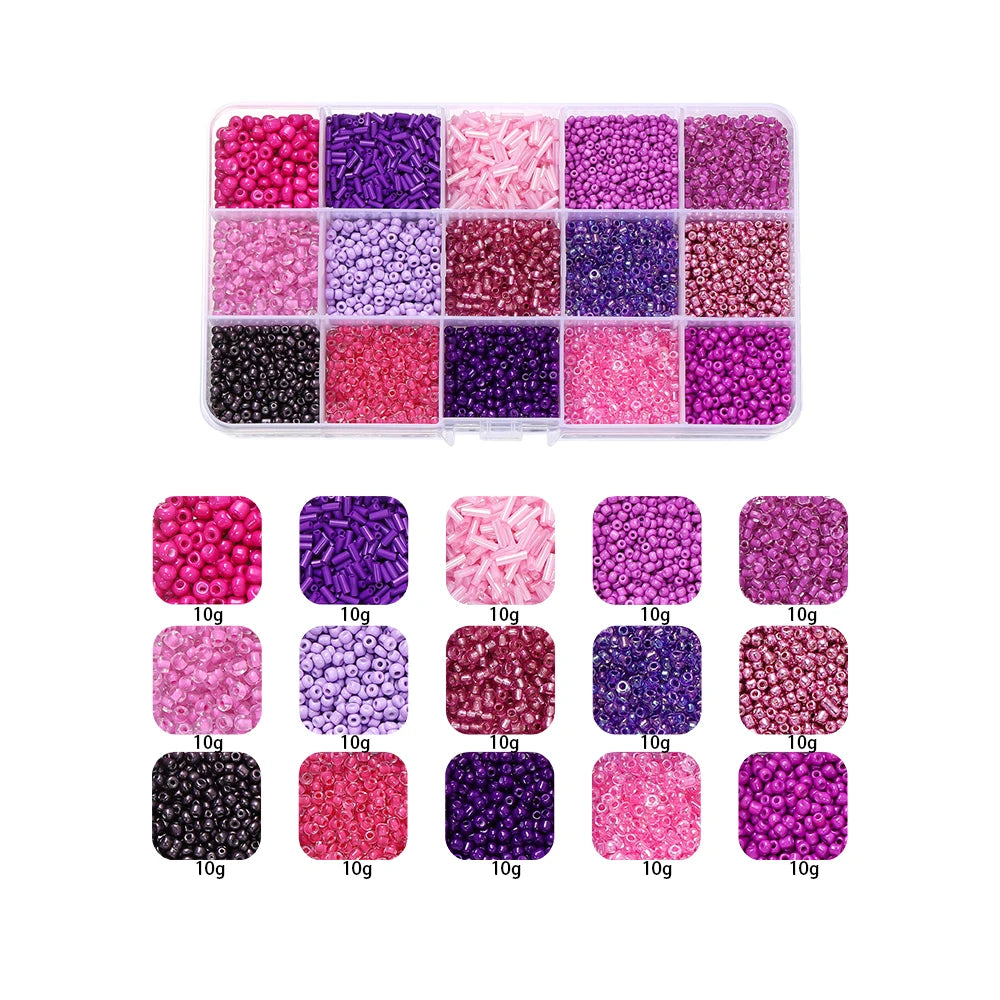 Sweet Glass Seed Bead Box Collections, 15 Grid Glass Seed Bead Sets, Spacer Beads , 2-7mm mix