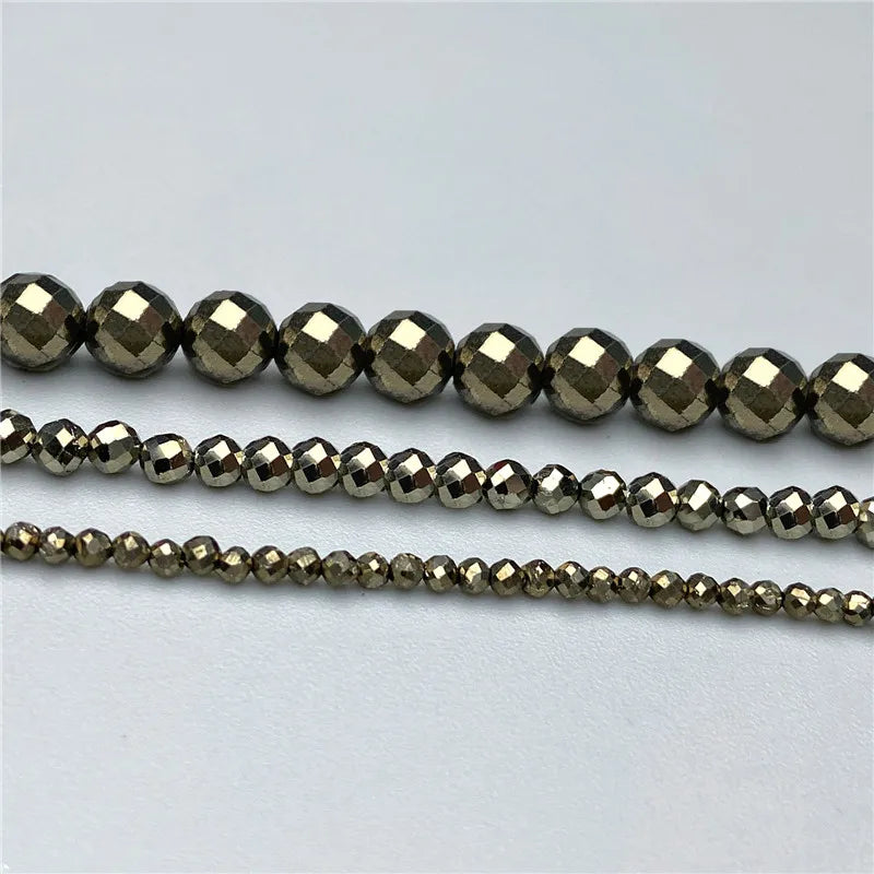 Faceted Natural Iron Pyrite Beads, Sparkly, 2-6mm