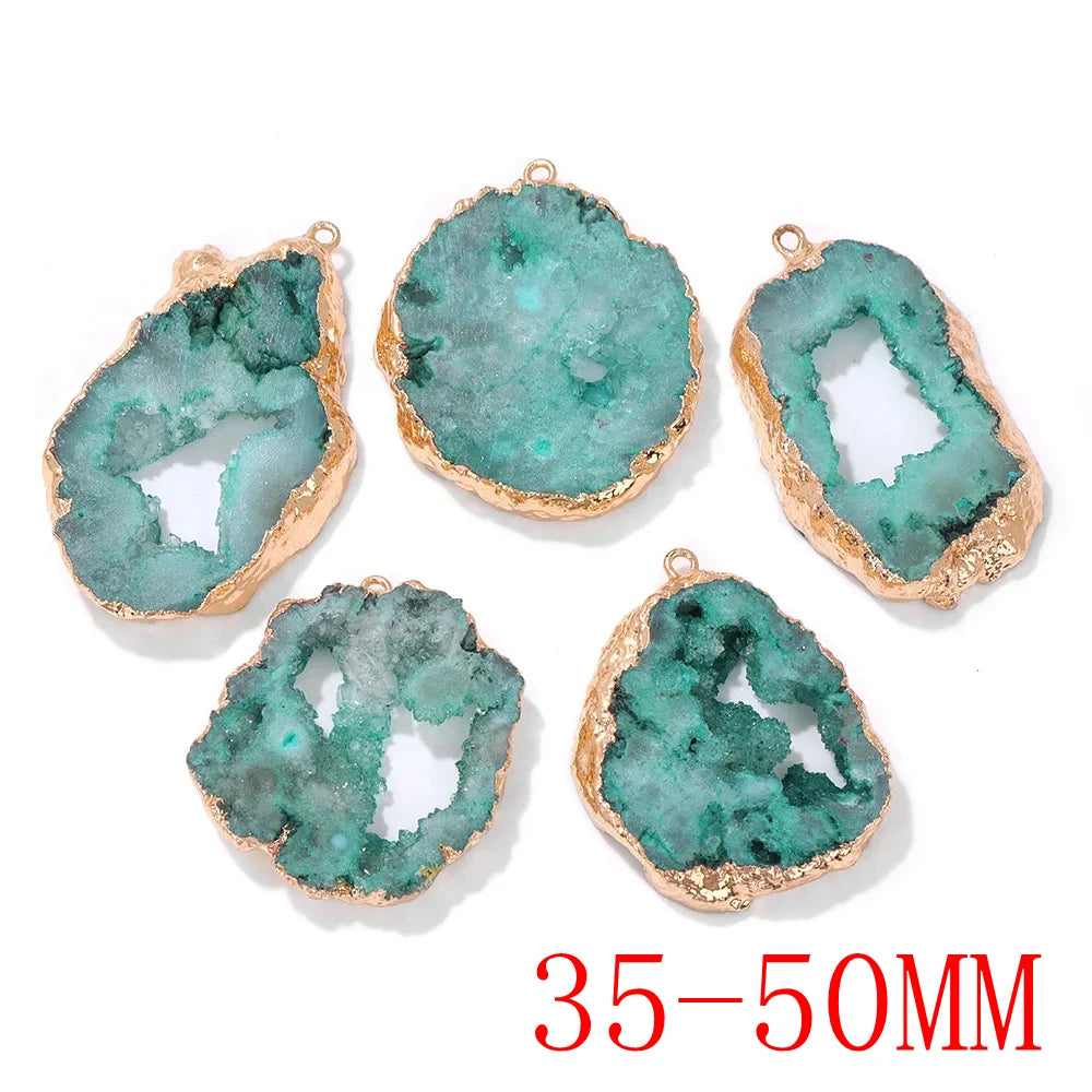 Sparkling Blue Druzy Quartz Pendants, Raw Stone Crystal Agates, Connectors and Charms, 1pc