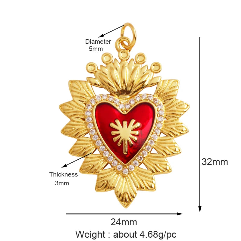 Sacred Red Heart Charm Collection, 18K Gold Plated