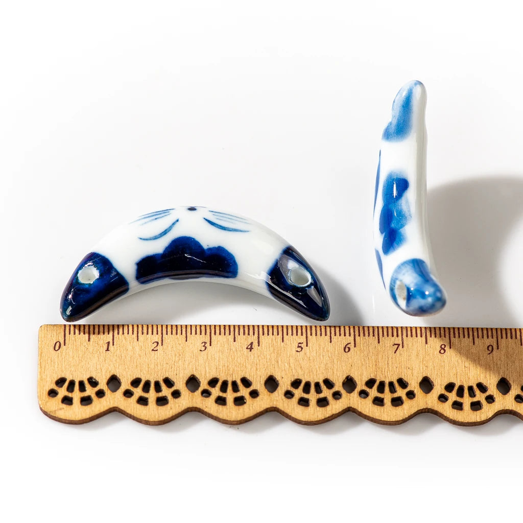 Handmade Kitten Blue And White Ceramic Pendants