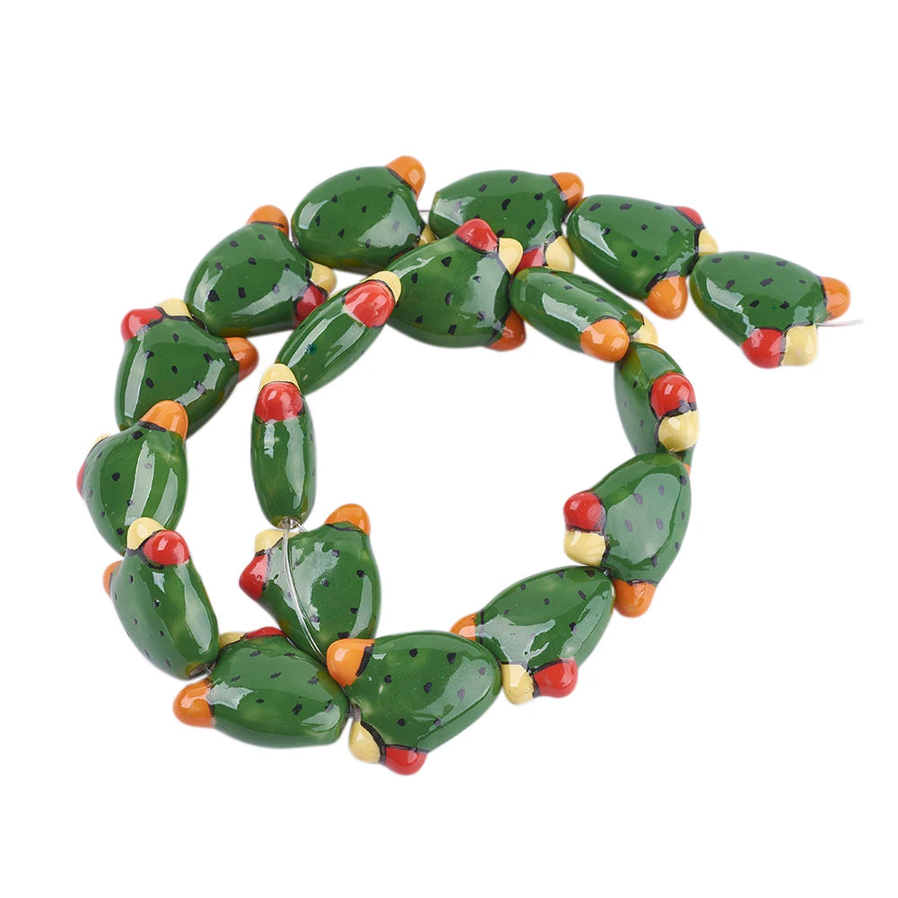 Cactus Handmade Porcelain Beads, 10Pcs