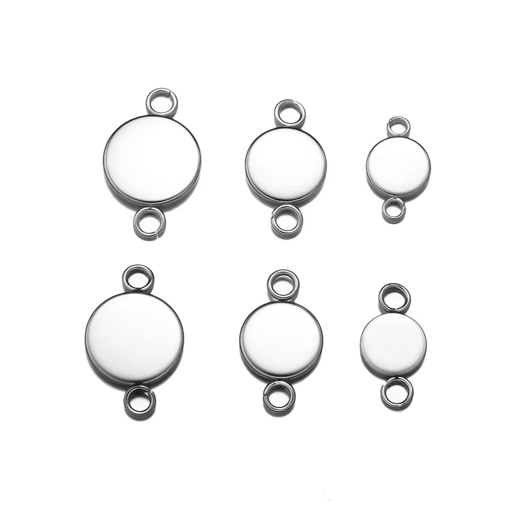 Stainless Steel Round Connectors, Blanks for setting Cabs, Bezel Pendants, 10pcs