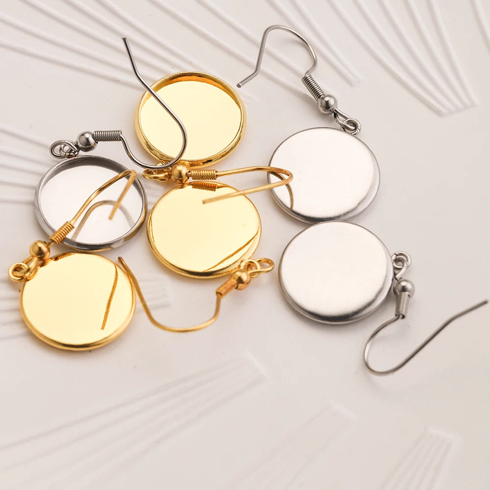 Gold-Plated Stainless Steel Earrings Hooks, Blank Cabochon Base 6 8 10 12 14 16 18 20 25 30mm, 20pcs