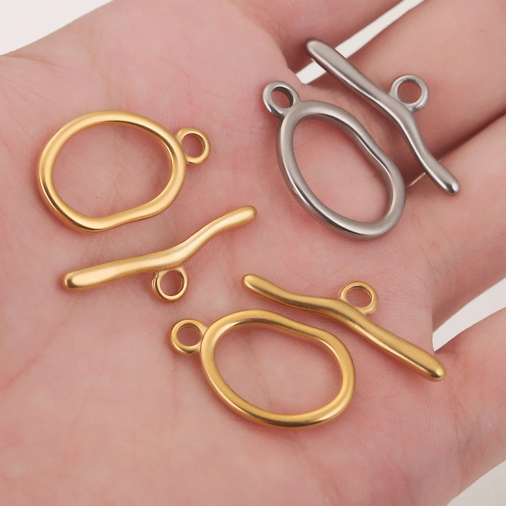 Stainless Steel Curved Gold Plated OT Clasps, Toggle and Buckle Connectors, 24mm, 4sets