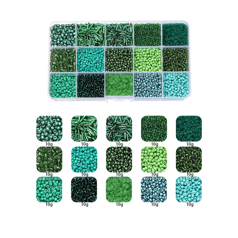 Sweet Glass Seed Bead Box Collections, 15 Grid Glass Seed Bead Sets, Spacer Beads , 2-7mm mix