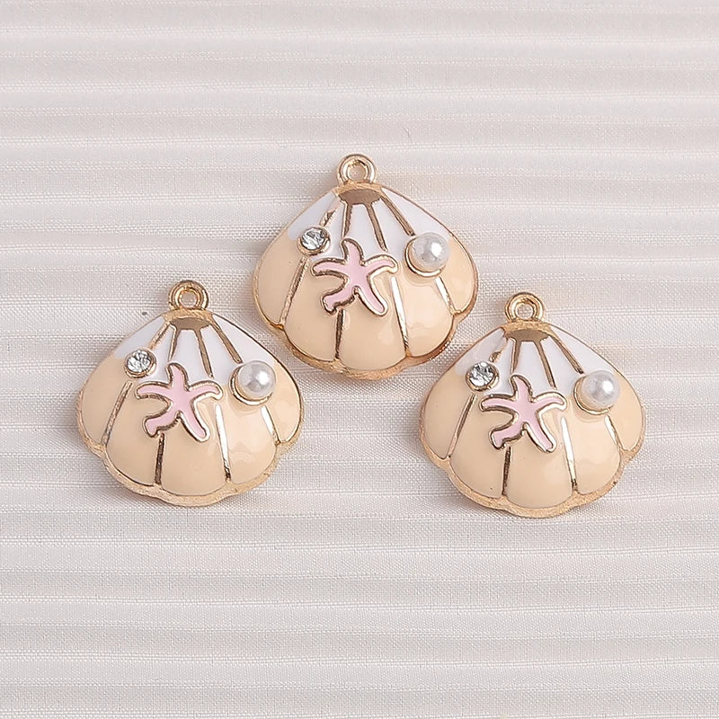 Seashell Lore Enamel Charm Collection, Starfish, Shells with Pearls, 10pc