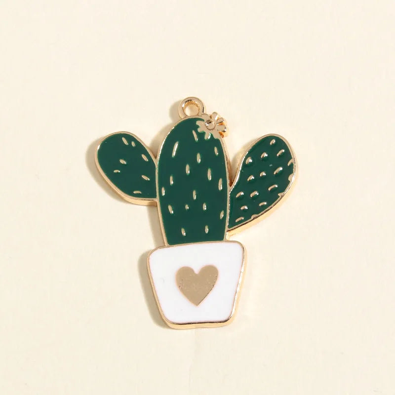 Enamel Heart Cactus Charms, 36x31mm, 5pcs