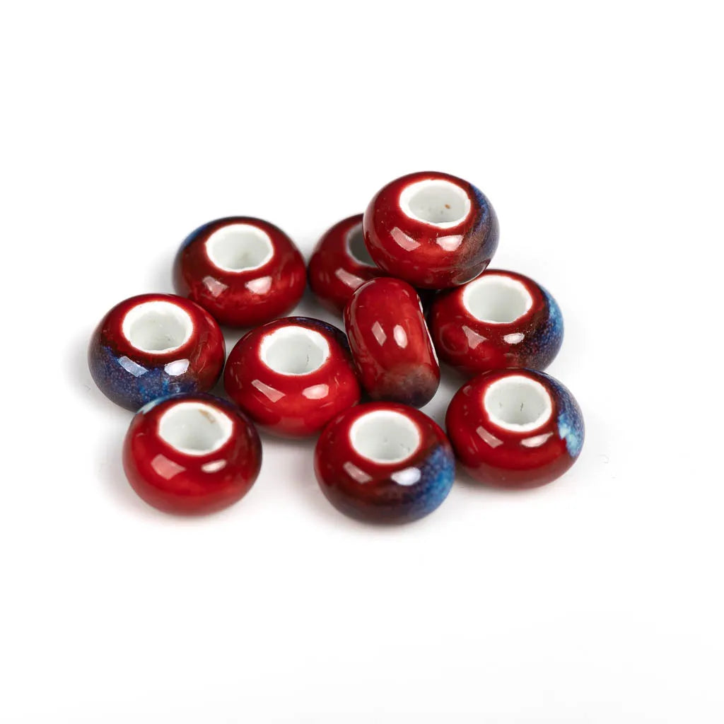 Round Retro Big Hole Ceramic Porcelain Beads, 15mm 10pcs