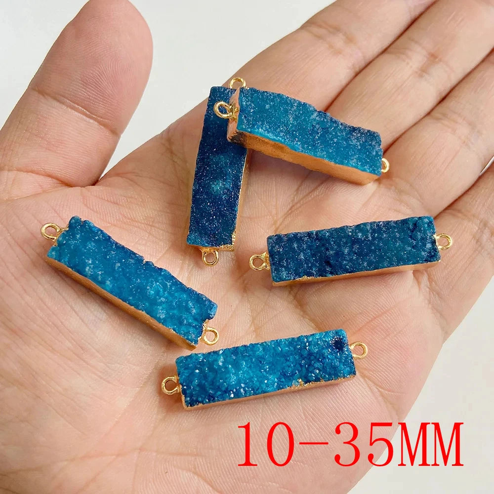 Sparkling Blue Druzy Quartz Pendants, Raw Stone Crystal Agates, Connectors and Charms, 1pc