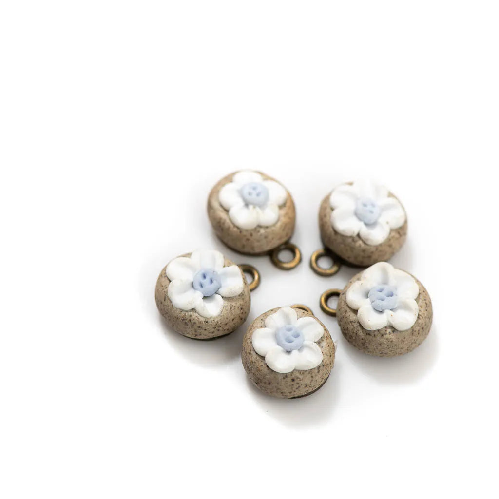 Handmade Ceramic Flower Beads, 5pcs 18mm Porcelain Pendants