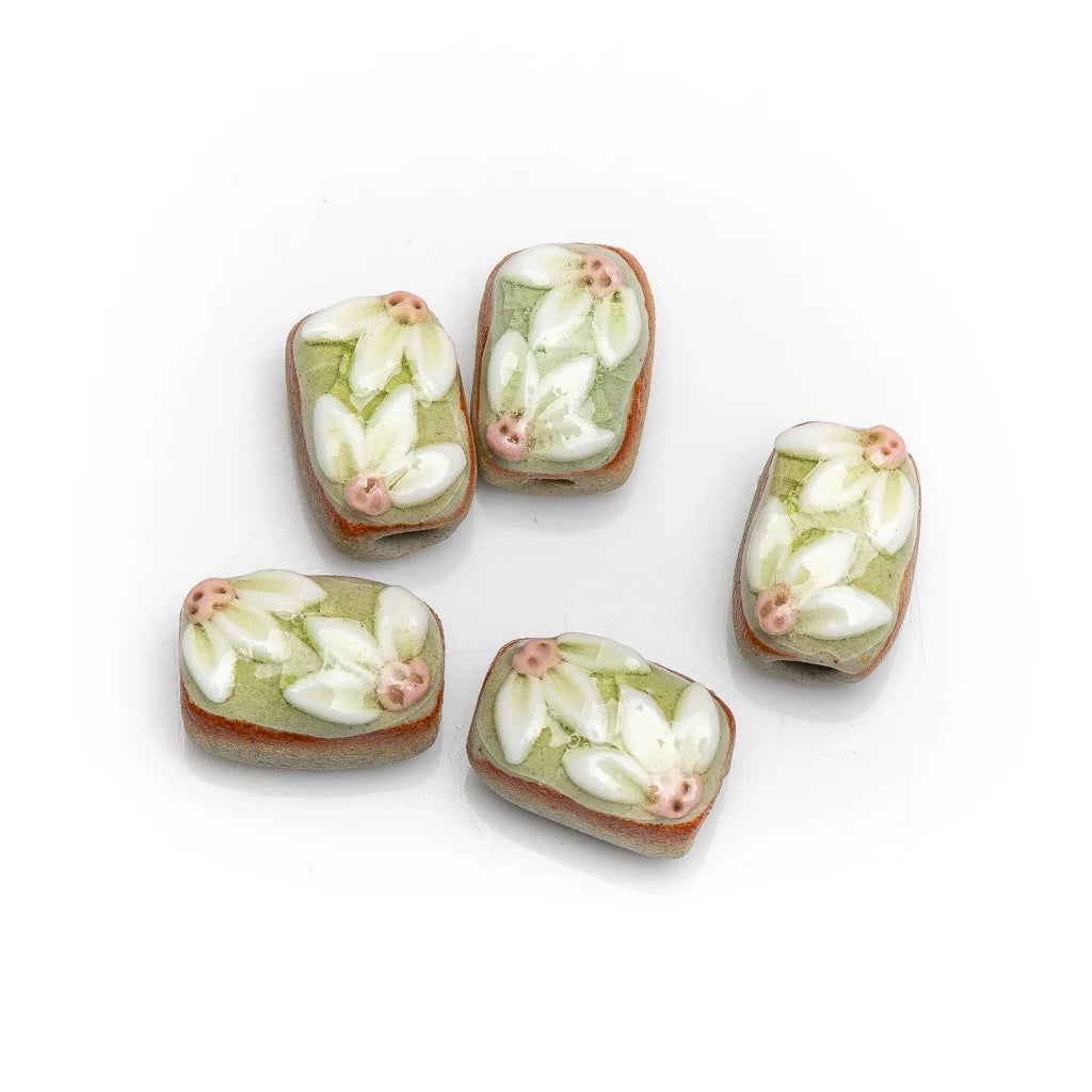 Handmade Vintage Flower Ceramic Beads, 17mm, 5pcs