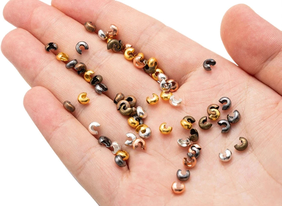 Copper Crimp Bead Covers, Half Round Open for Knotted End Tips, 300pcs, 3mm/4mm/5mm, Antique Bronze, Red Copper, Black, Silver, Golden, Platinum