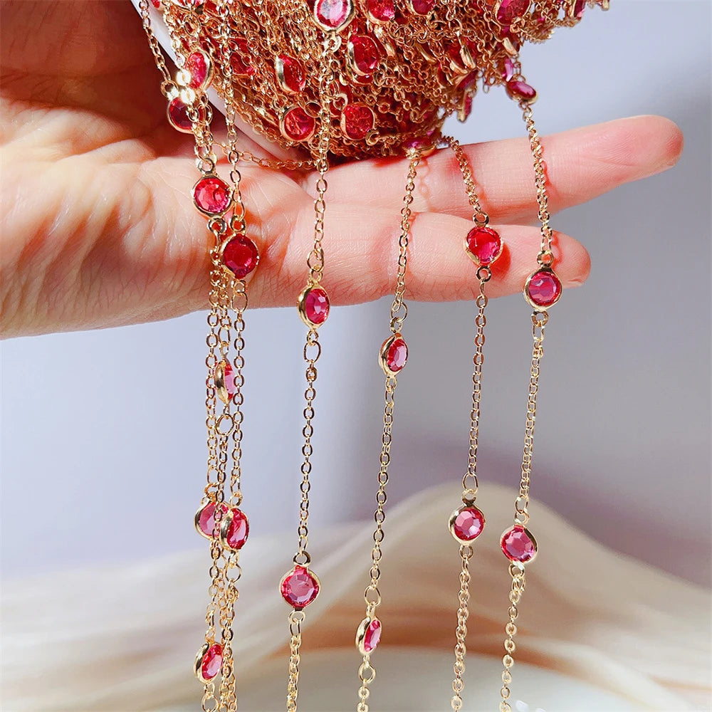 Crystal Bead Chains, 6mm Rhinestones, Glass, & Copper, by the meter