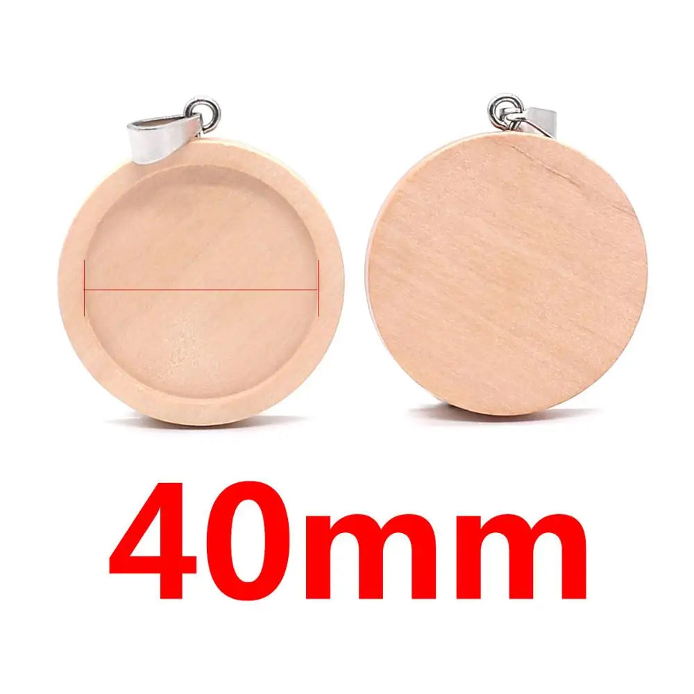 Natural Wooden Cabochon Base Blanks, Stainless Steel Pendant Trays, 10pcs 20/25/30/40mm