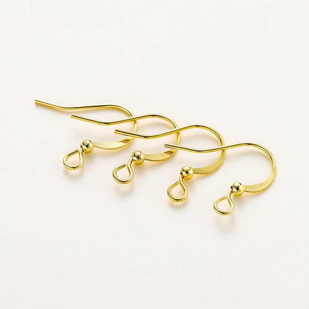 18K Gold Plated Flat Earring Hooks, Brass Earring Wires, 20Pcs