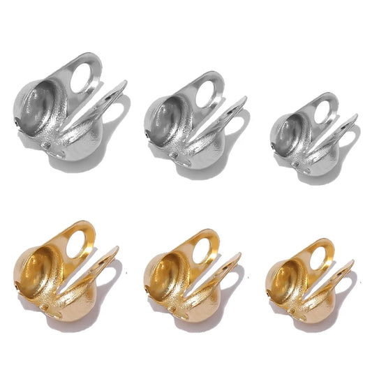 Stainless Steel Bead Tip Clamshell Crimp Bead Ends, Knot Covers for Jewelry, 100pcs, 2 colors and 4 size options