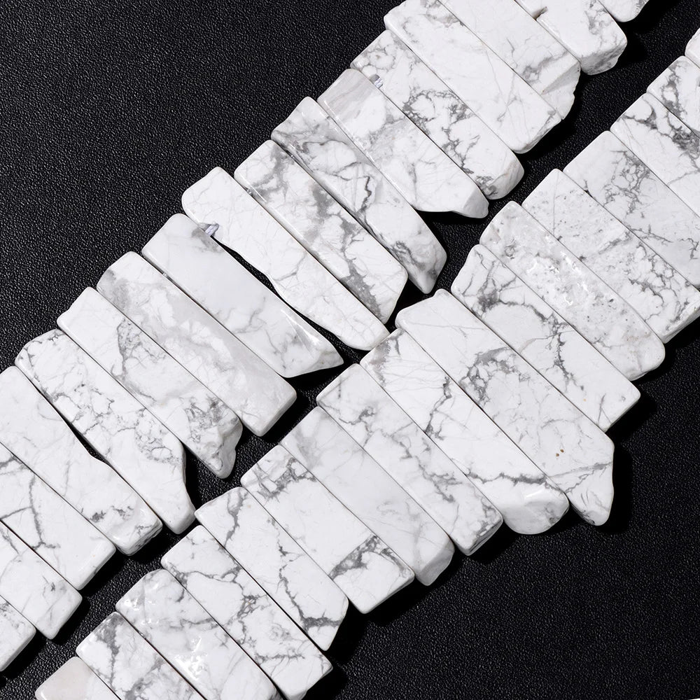 Top Drilled Natural Howlite Beads, White Gemstone Flat Black Line Point Beads, 25mm