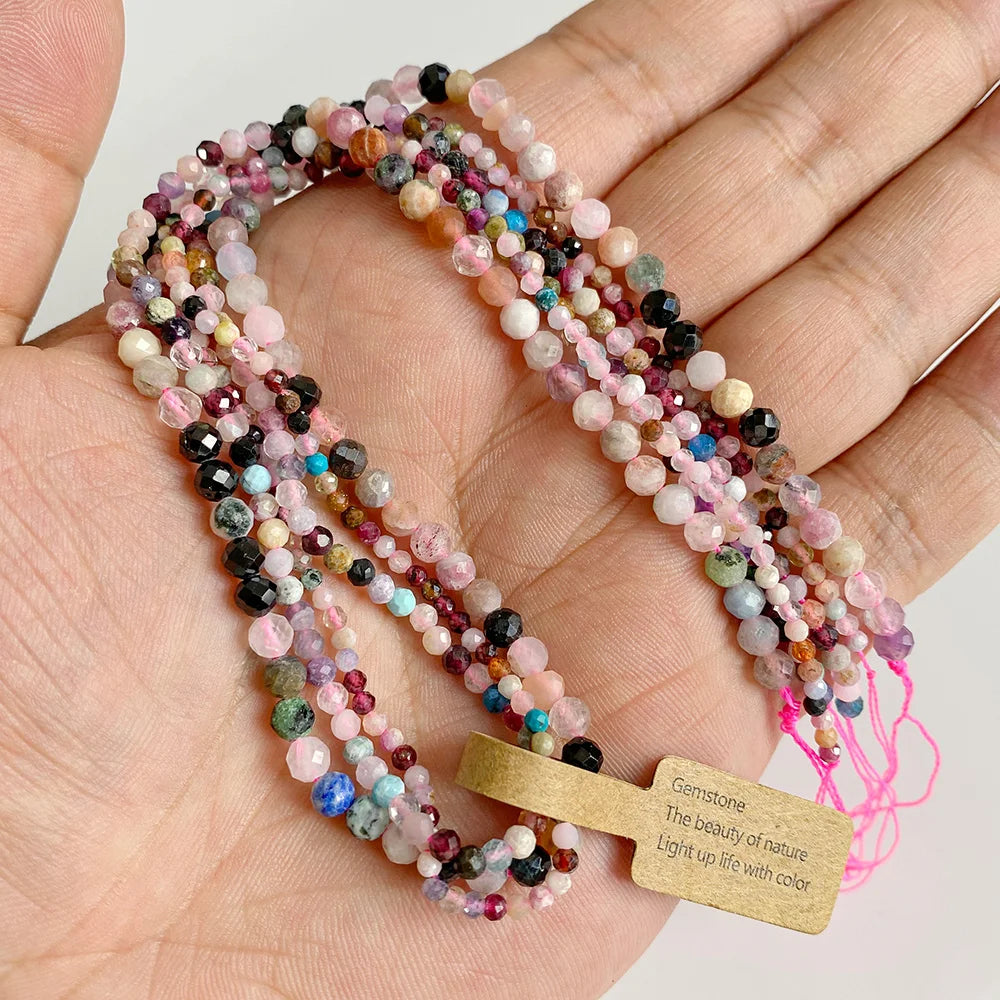 Tiny Natural Gemstone Beads, Rose Pink Quartz, Morganite, Garnet, Tourmaline, Fluorite, Amethyst, 2 3 4MM, 3 Strands