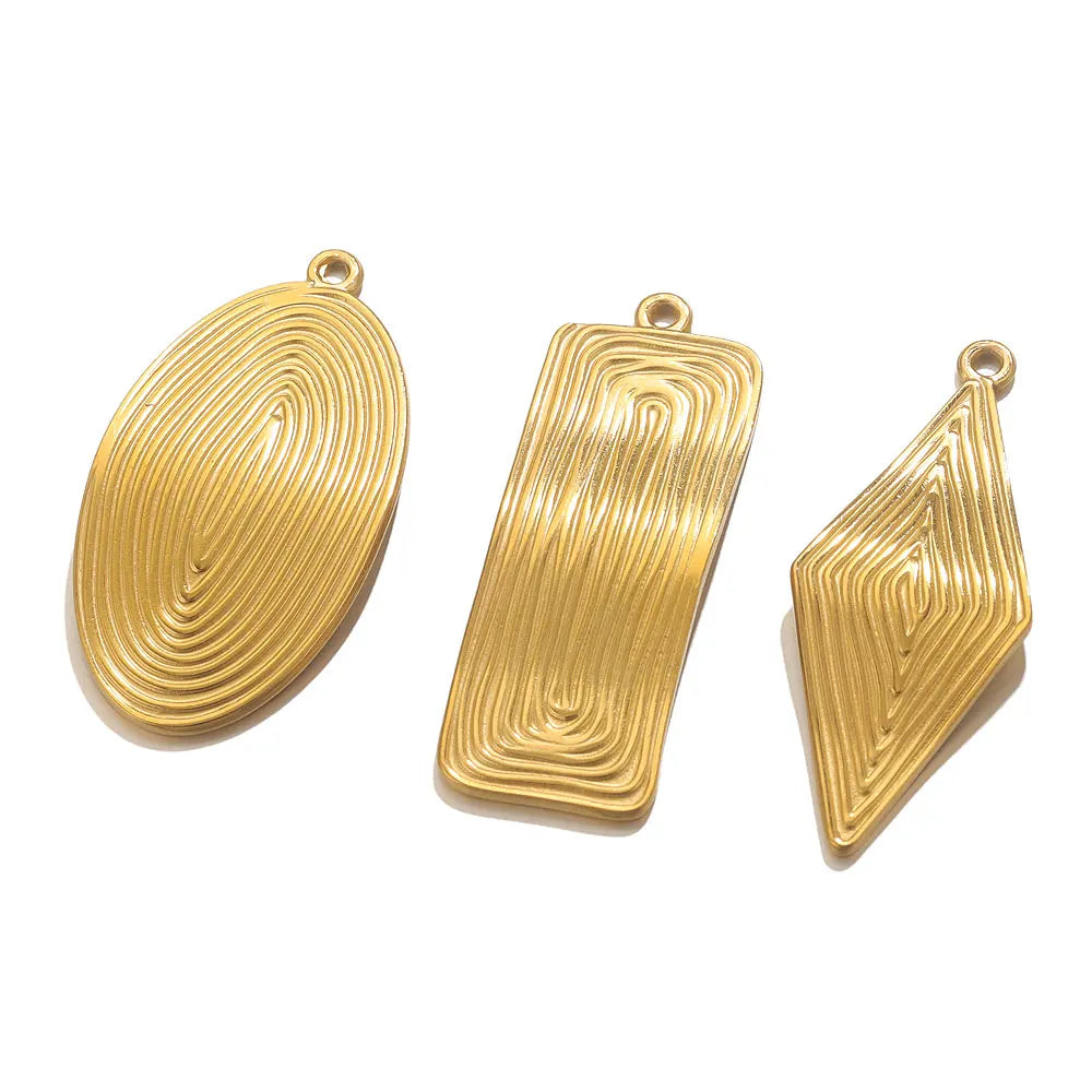 Gold-plated Stainless Steel Oval Square Rhombus Charms, 4pcs