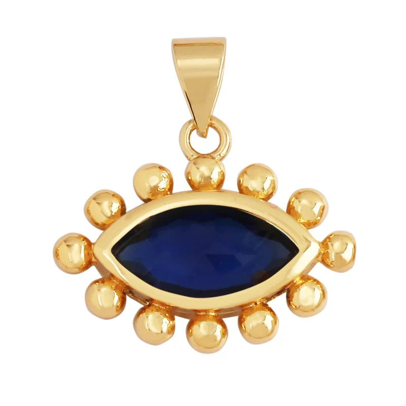 All Seeing Glass Bezel Pendants, 18k Gold Plated CZ Micro Pave